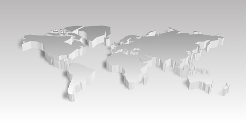 3D map of World with shadow. Vector illustration