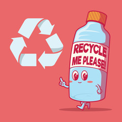 Water bottle character vector illustration. Recycle, education, nature, environment design concept
