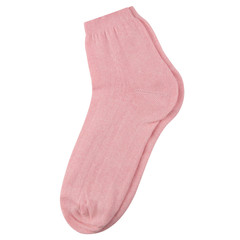 pink female sock made of fabric on a white background, short