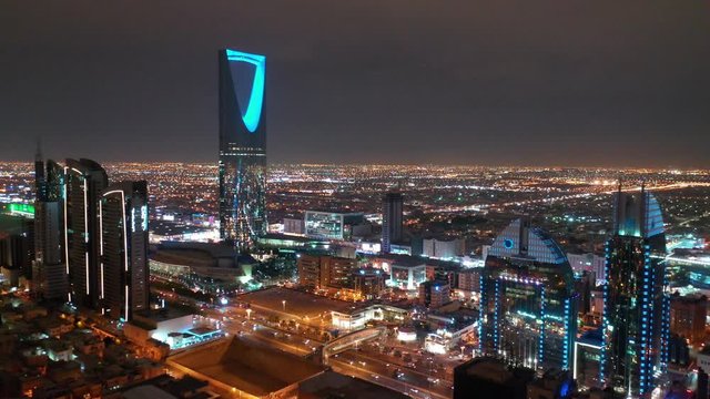 riyadh cityscape night aerial view 4k