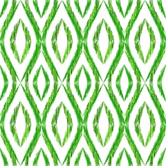 Behang Groen Ikat ogee naadloze patroon vectorillustratie.