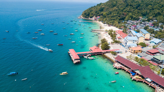 Malaysian landscape. Aerial view of Fishing Village in Perhentian Kecil