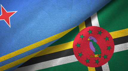 Aruba and Dominica two flags textile cloth, fabric texture
