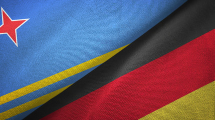 Aruba and Germany two flags textile cloth, fabric texture
