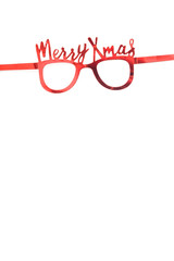 christmas photbooth  made with colorful red shiny glasses with photo booth colorful props on white...