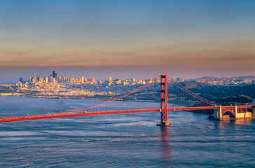 South Tower of Golden Gate Bridge and San Francisco skyline 