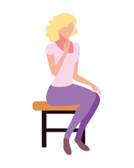 young woman sitting in chair on white background