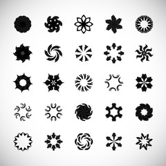 Abstract Circle Icon Set. Vector Isolated On Gray. Abstract Circular Logo For Company Symbol, Star, Tech Icon And Element Design. Creative Icons For Flower And Decorative Logo. Abstract Round Template