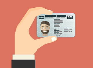 Illustration of hand holding the id card. Vector illustration flat design.
