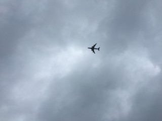 Airplane in the sky view from below