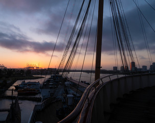 Sunset view of Long Beach Harbor from the Queen Mary