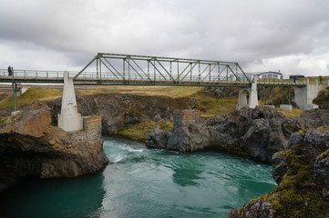 Godafoss waterfall in Iceland with beautiful autumn colors