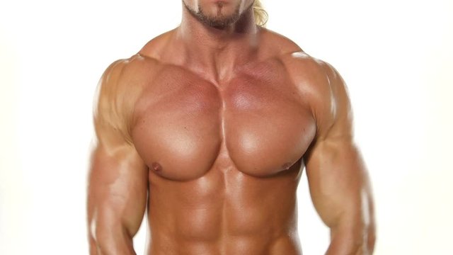 Close up Man Doing Exercise For Back With Barbell. Man Doing Heavy Weight Exercise For white