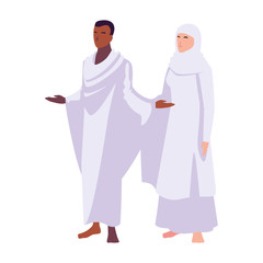 Obraz premium couple of people pilgrims hajj standing on white background