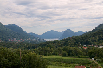 Fototapeta na wymiar Panoramic view over Capriasca valley and Lugano lake