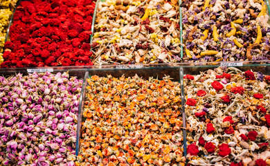 Dried tea,  fruits, herbs, flowers  at Istanbul Spice Bazaar