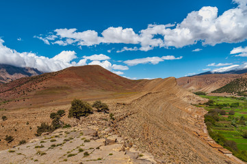 Fototapeta na wymiar Overview on the Aït Bouguemez valley with high snow-capped mountains in Morocco
