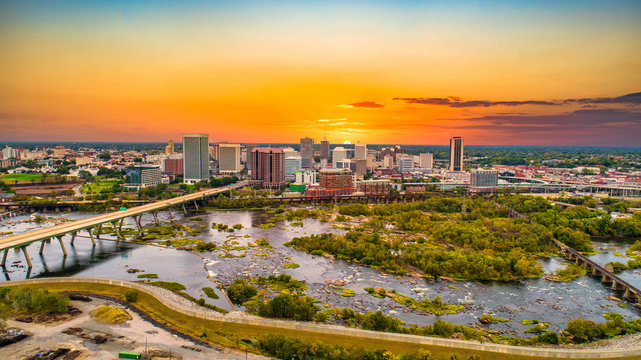 Downtown Richmond, Virginia, USA Drone Skyline Aerial