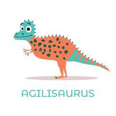 Cute dinosaur Aglisaurus cartoon drawn for tee print. Vector