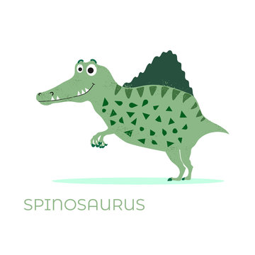 Cute dinosaur Spinosaurus cartoon drawn for tee print. Vector