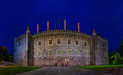 Sunset view of Palace of the duques of Braganca in Guimaraes, Portugal
