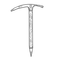 Hand Drawn Ice Axe. Mountaineering Tool. Vector