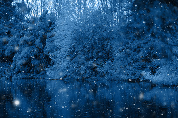 Autumn forest reflected in the lake, background for your projects.