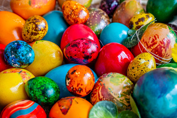 Fototapeta na wymiar Very beautiful and colorful easter eggs which are handmade.