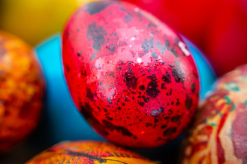Macro photo of red easter quail egg.
