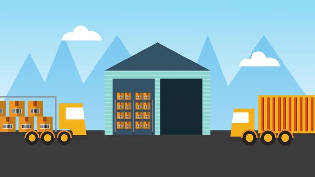 logistic service with truck in warehouse