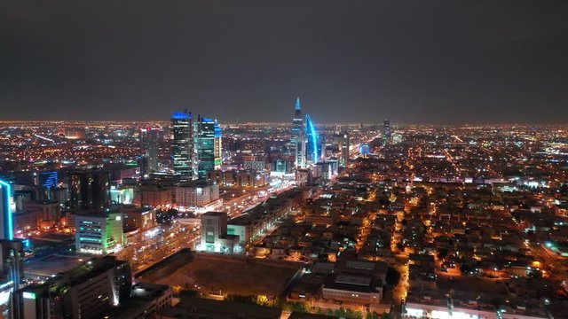 riyadh cityscape night aerial view 4k