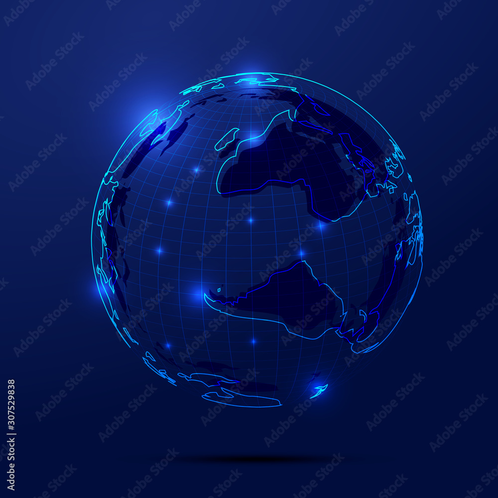 Poster particles, dots and lines link to build digital sphere, the world network technology big data, globa
