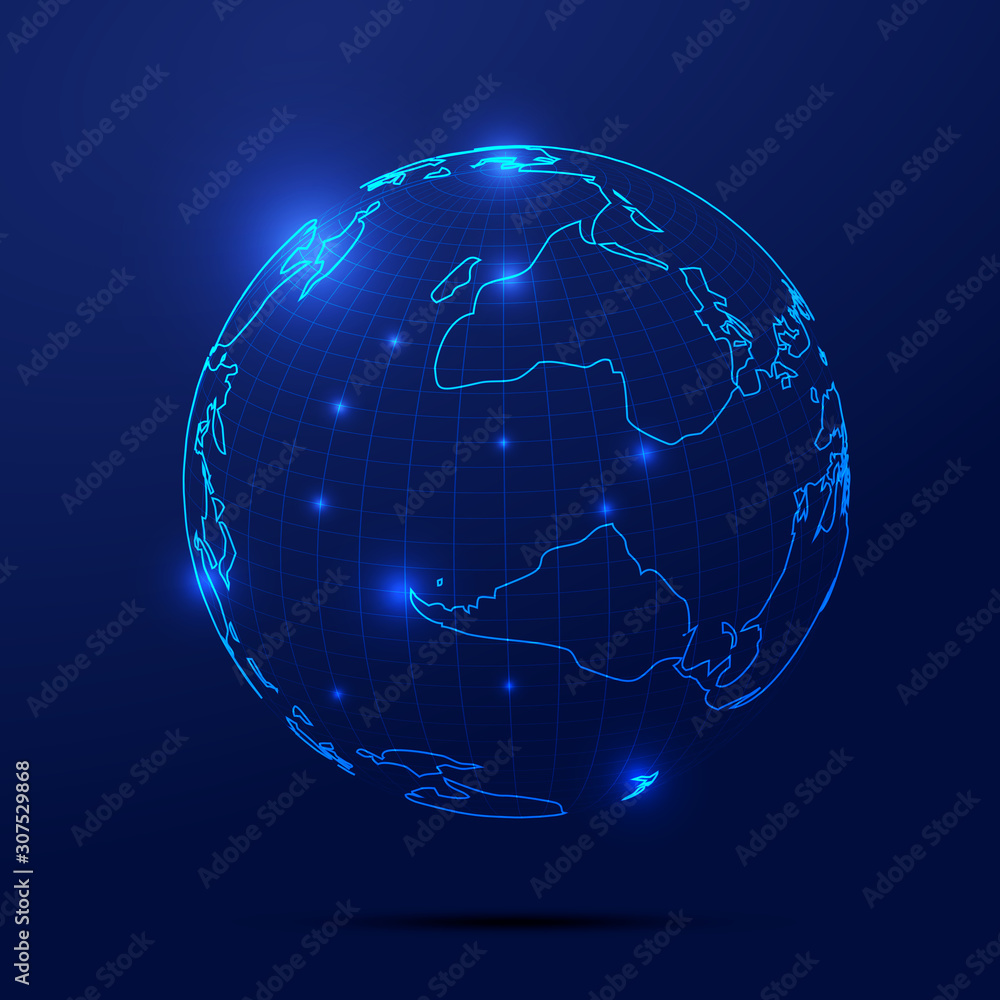 Poster particles, dots and lines link to build digital sphere, the world network technology big data, globa