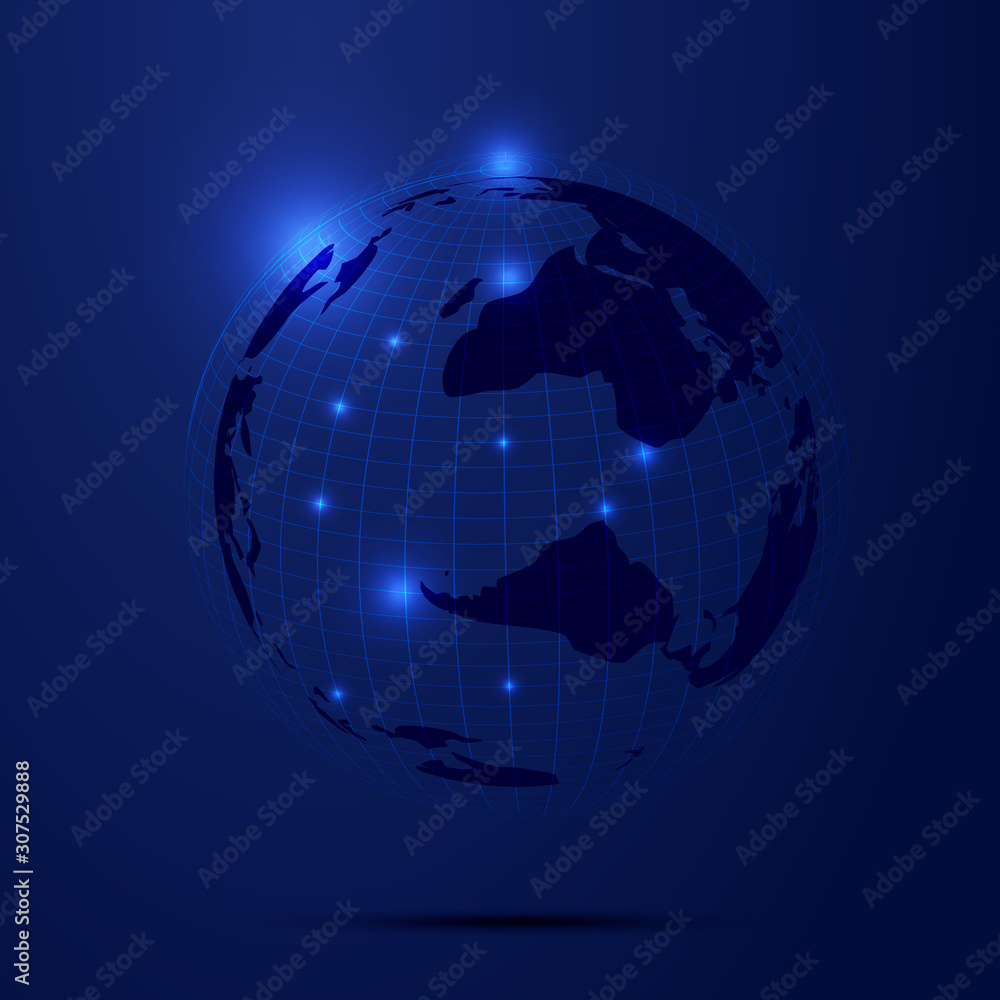 Poster particles, dots and lines link to build digital sphere, the world network technology big data, globa