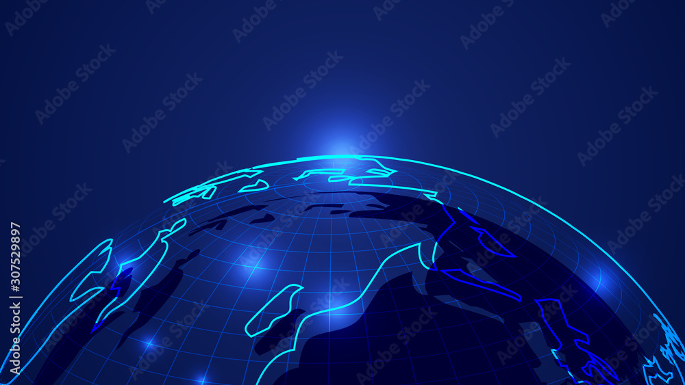Poster particles, dots and lines link to build digital sphere, the world network technology big data, globa