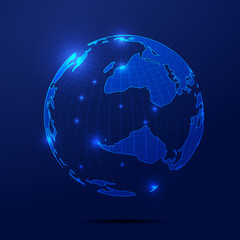 Particles, dots and lines link to build digital sphere, the world network technology big data, globalization, internationalization, science and technology concepts