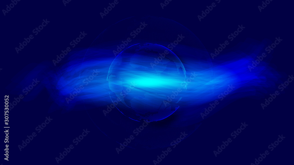 Poster dynamic particles, dots and lines link to build digital sphere, the world network technology big dat