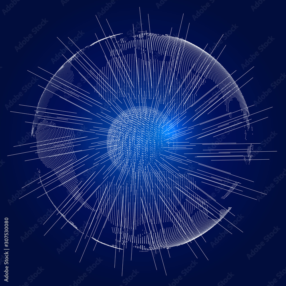 Poster dynamic particles, dots and lines link to build digital sphere, the world network technology big dat