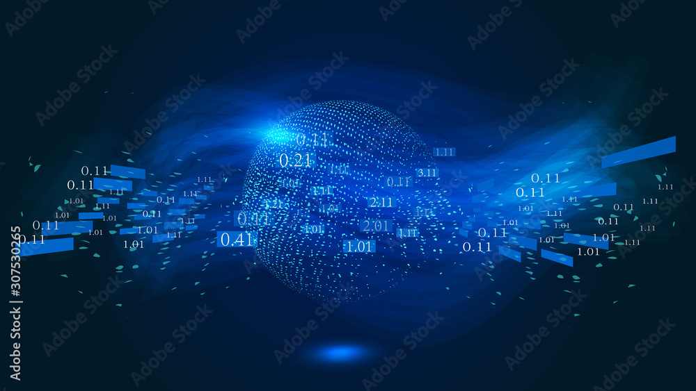 Poster dynamic particles, dots and lines link to build digital sphere, the world network technology big dat