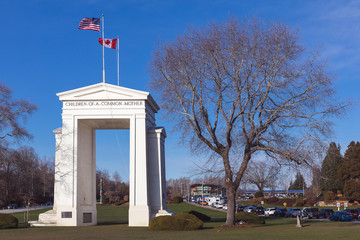 The peace arch border. Peace arch border between Canada and USA represent the world's longest...
