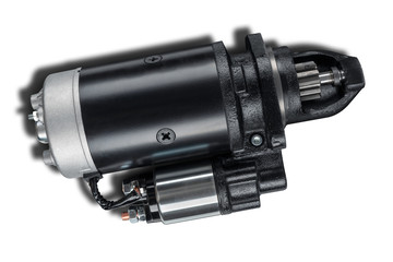 3kW starter motor for tractor or other agricultural machinery placed on white isolated background...