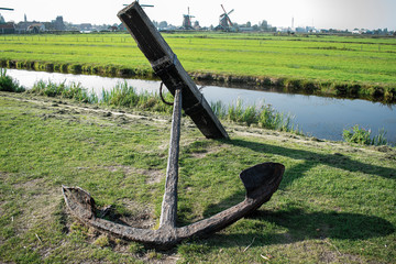 anchor in zaanse schans in holland by the mills