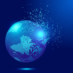 Blue explosion digital earth.