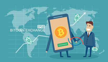 Bitcoin and dollar exchange concept creative illustration.