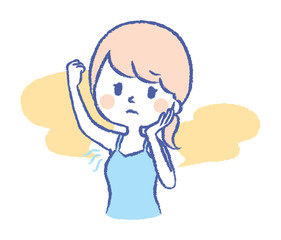 Illustration of a woman who smells the armpit