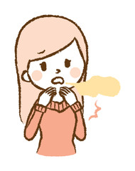 Illustration of a woman surprised by bad breath
