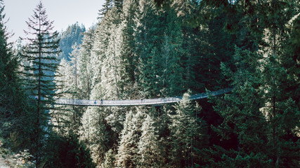 View of Capilano Suspension Bridge park in north Vancouver at winter season