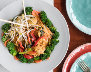 Vegetable pad thai with fresh, organic, and colorful veggies. 