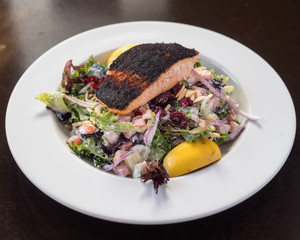 Blackened Salmon salad. A healthy and delicious salad made with fresh caught salmon.