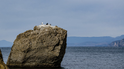 Tourism, coast, seascape large stones, rocks on the sea coast.